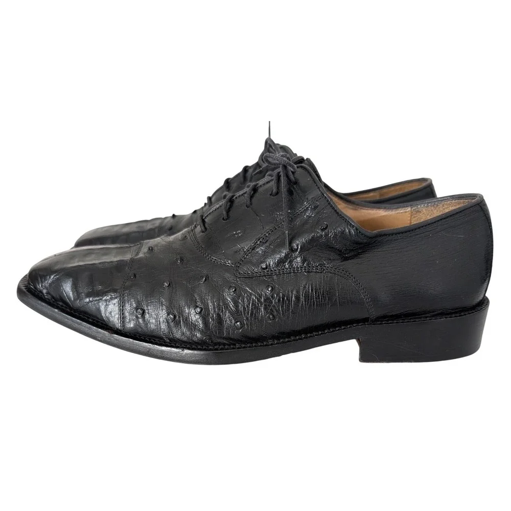 Belvedere Florence Crocodile Ostrich Dress Shoes Men 11M Black Exotic‎ Italian